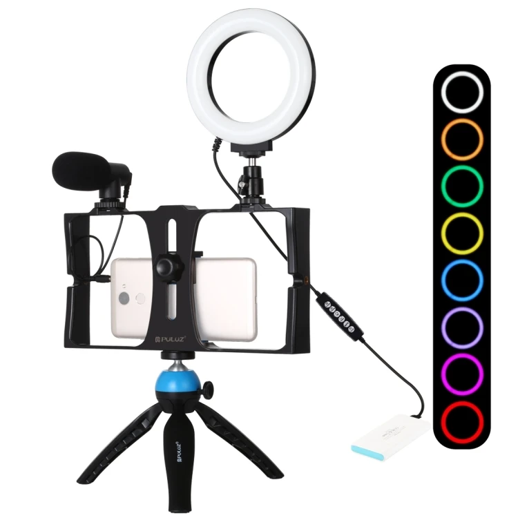 

PULUZ 4 in 1 Vlogging Live Broadcast Smartphone Video Rig +4.7 inch LED Selfie Ring Light & Microphone +Tripod Mount+Tripod Head