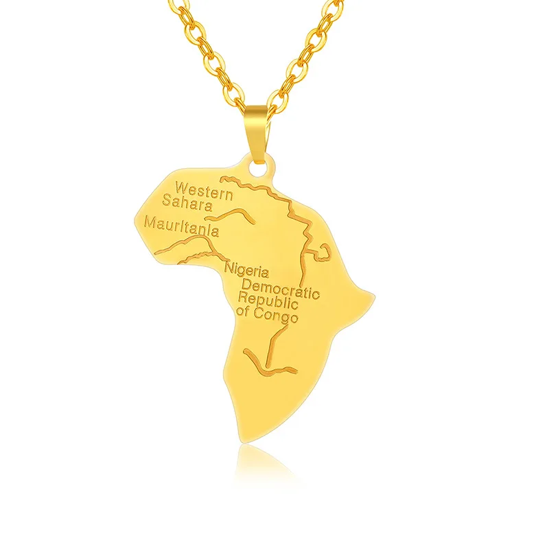 

Men Women 18k Gold Filled Africa African Map Pendant Necklace Wholesale Ethiopian Jewelry Stainless Steel African Map Necklace