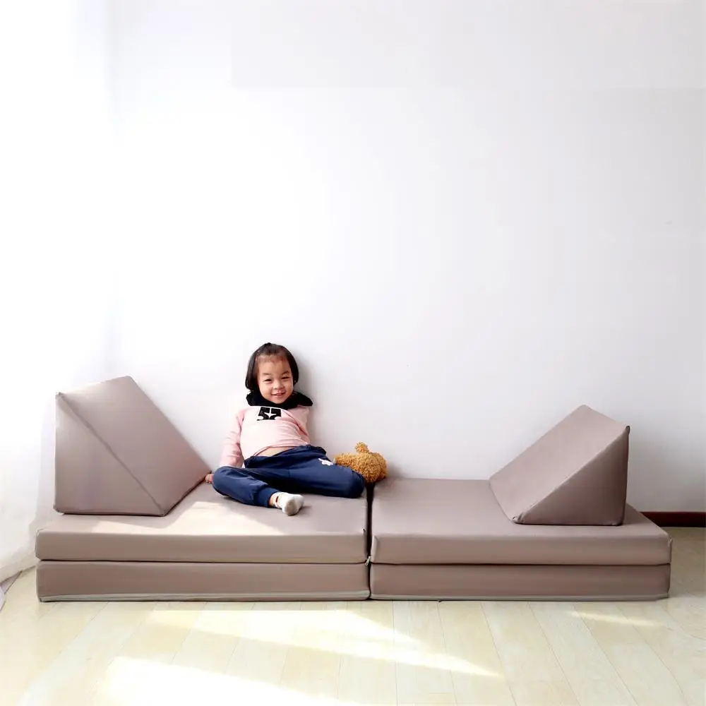 
Removable Plush Cover Gray Kids Play Gaming Tri-Fold Foam Nugget Couch 