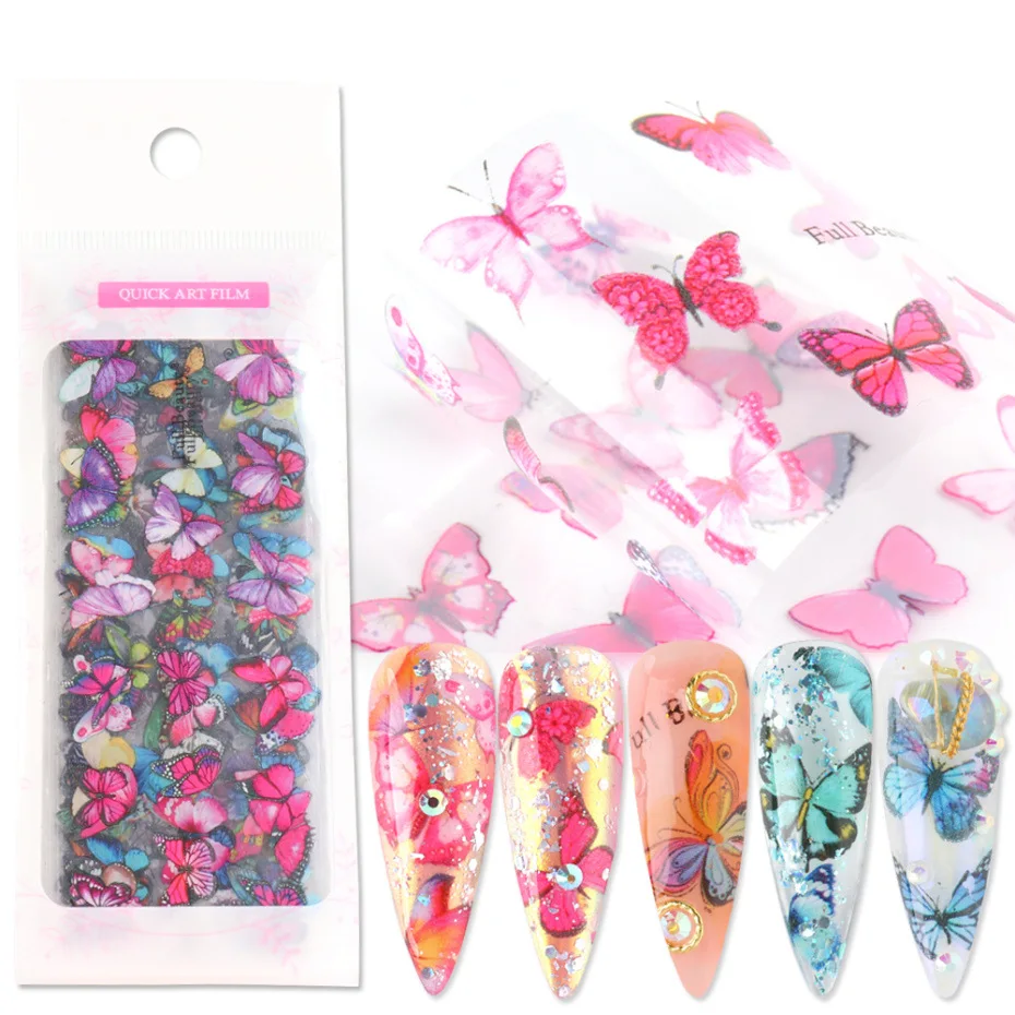

10PCS Set Nail Transfer Paper Butterfly Sticker Magazine Distressed Decoration Designer Nail Foil Transfer