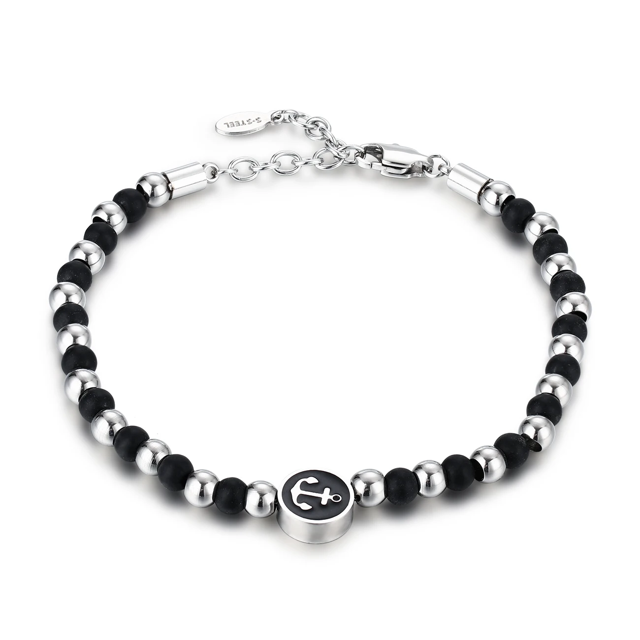 

Adjustable Stainless Steel Chain Bangle Natural Stone Beads Bracelet for Men, Picture shows