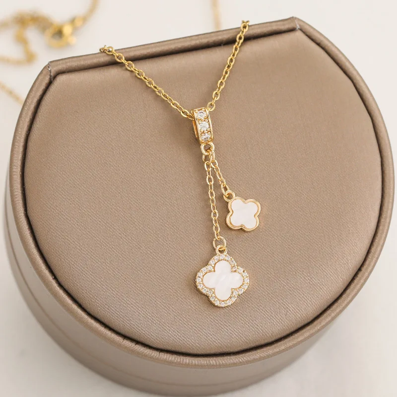 

2022 new trendy gold plated brand 4 leaf clover necklace jewelry diamond tennis four leaf clover necklace for women