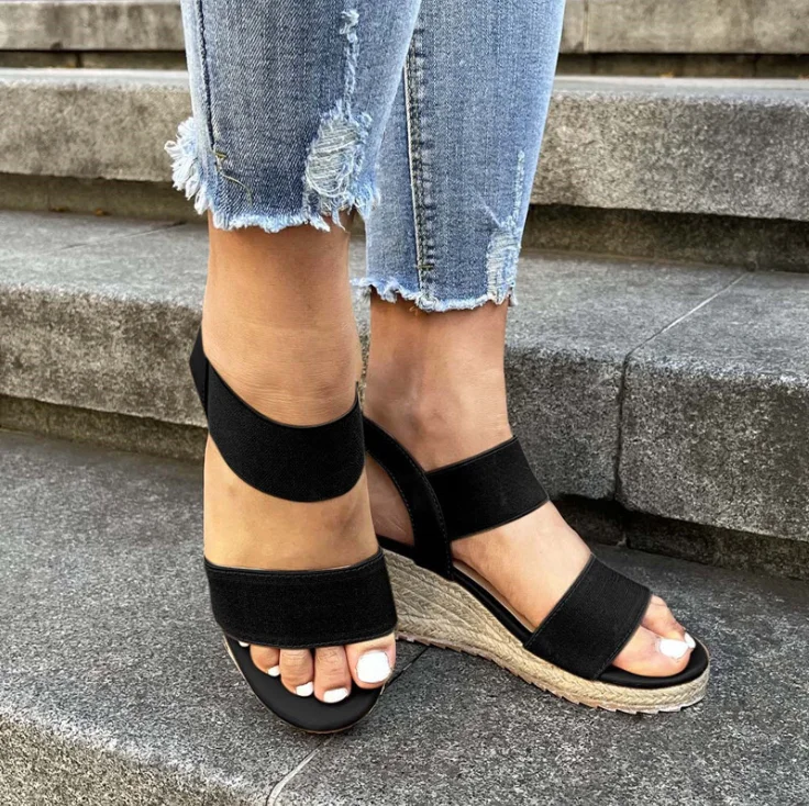 

2022 New Fashion Hemp Rope Open-toe Wedge Sandals Platform Chunky Wedge Heel Sandals For Women And Ladies, As pictures