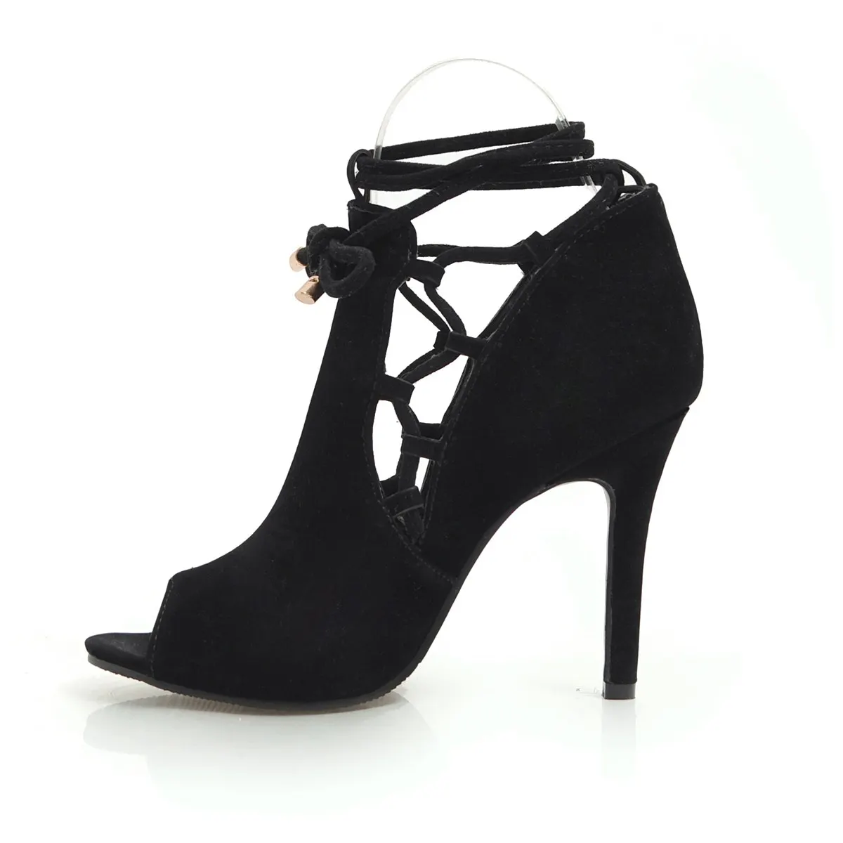 

Black Women's Stylish Sexy Stilettos Fish Mouth Lace-Up High-heeled Boot Sandals