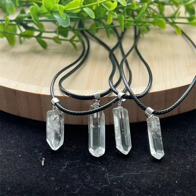 Rock with Hole Natural Gem Stone Pendant Clear Quartz Point Pendant Lemulia Crystal Necklace for Gift