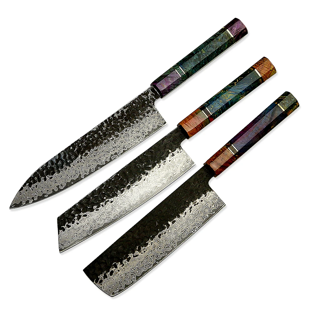 

3 pcs kitchen knife set 67 layers Damascus Chef Knives Japanese VG-10 Steel Stainless with stabilized wood handle