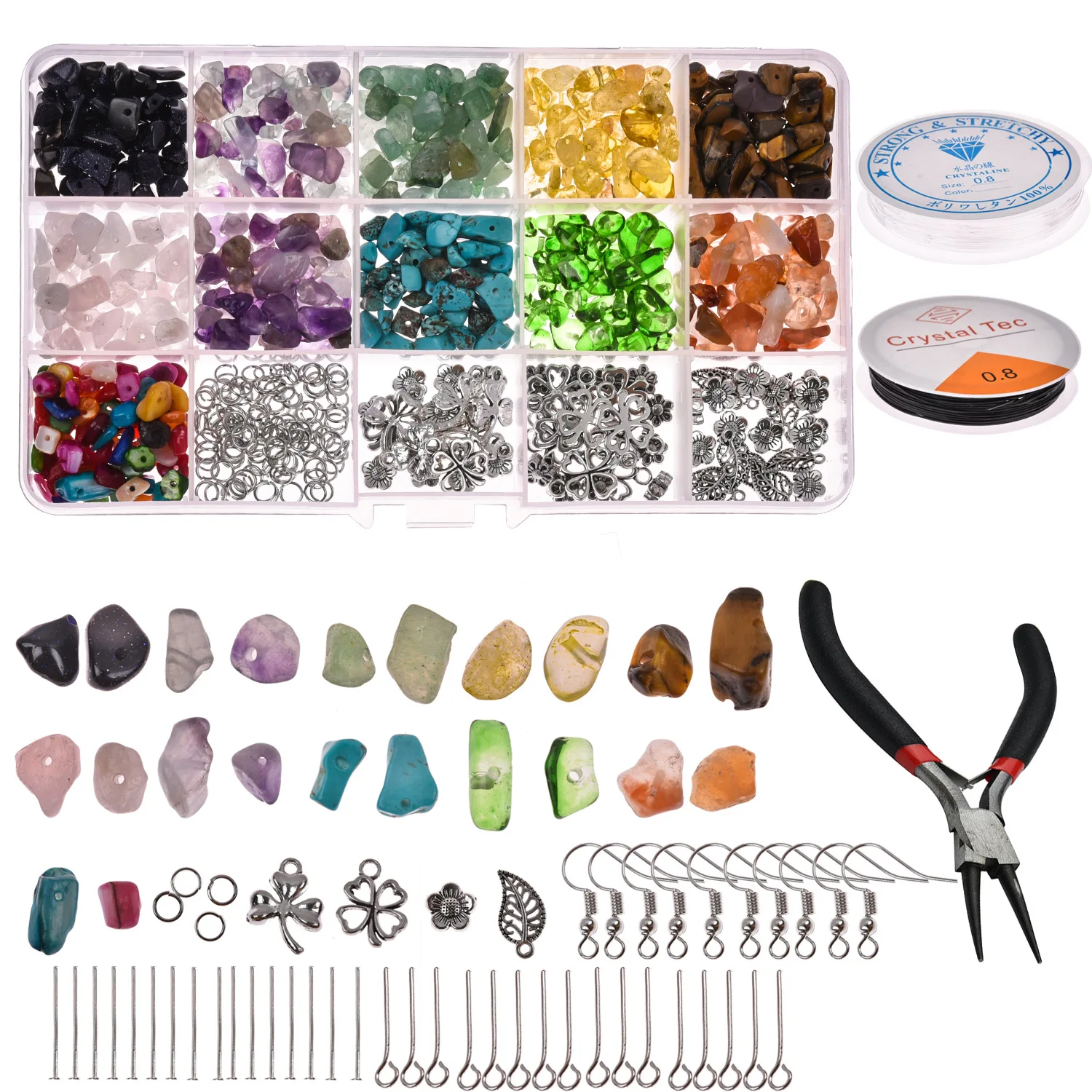 

Wholesale Natural Stone Crush Crystal DIY Earring Accessories Set For Amazon Hot Sale Irregular Stone Beads, Mixed color