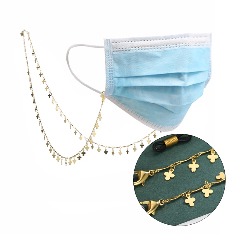 

Trendy Gold Pure Copper Chain With Flower Charms Sunglasses Accessories Chain Holder Holding Metal Wire Necklace Tassel Women