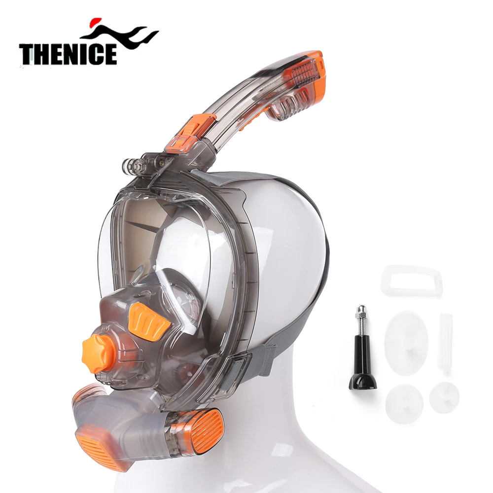 

THENICE nueva mascara de snorkel exclusiva para adultos gafas de natacion equipo de buceo, Orange+grey