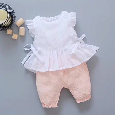 

F10210A 2020 children Summer fashion white shirt baby cotton top two piece set, Red, green, pink,fuchsia
