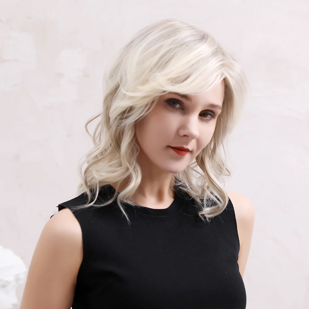 

BVR Hot Sale Silver White Color Medium Long Curly Human Hair Wigs