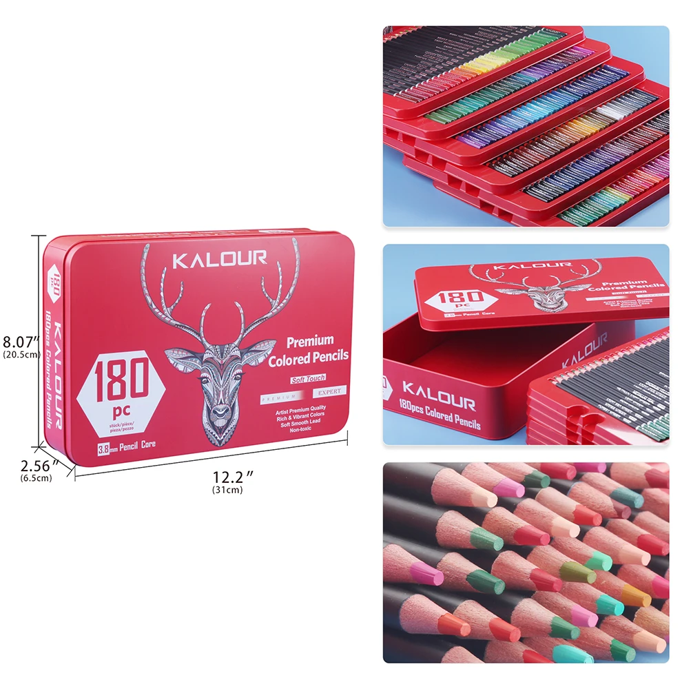 KALOUR Colored Pencils 180 High Quality Vibrant and Durable ,3.8mm