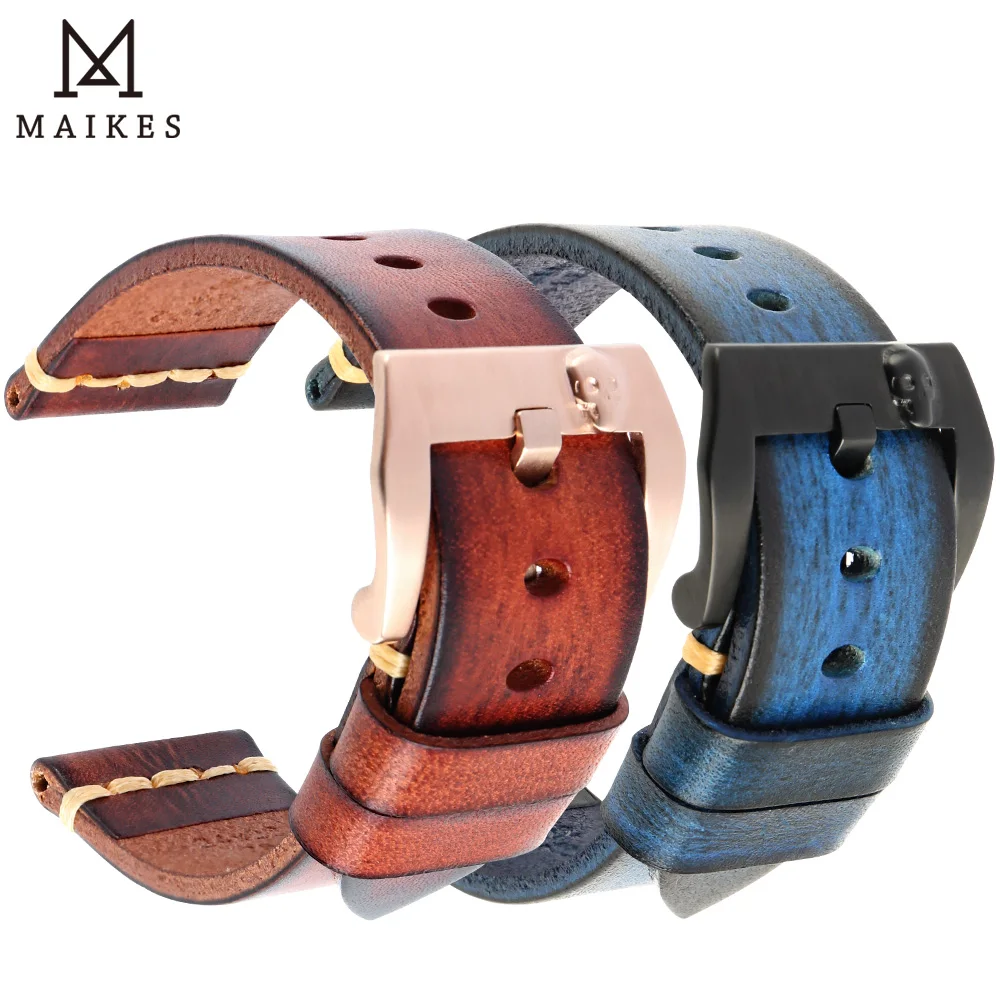 

Maikes Custom Punk Skull 316L Stainless Steel Buckle Band Watch Accessories Watchband Genuine Leather Watch Strap 20mm 22mm 24mm