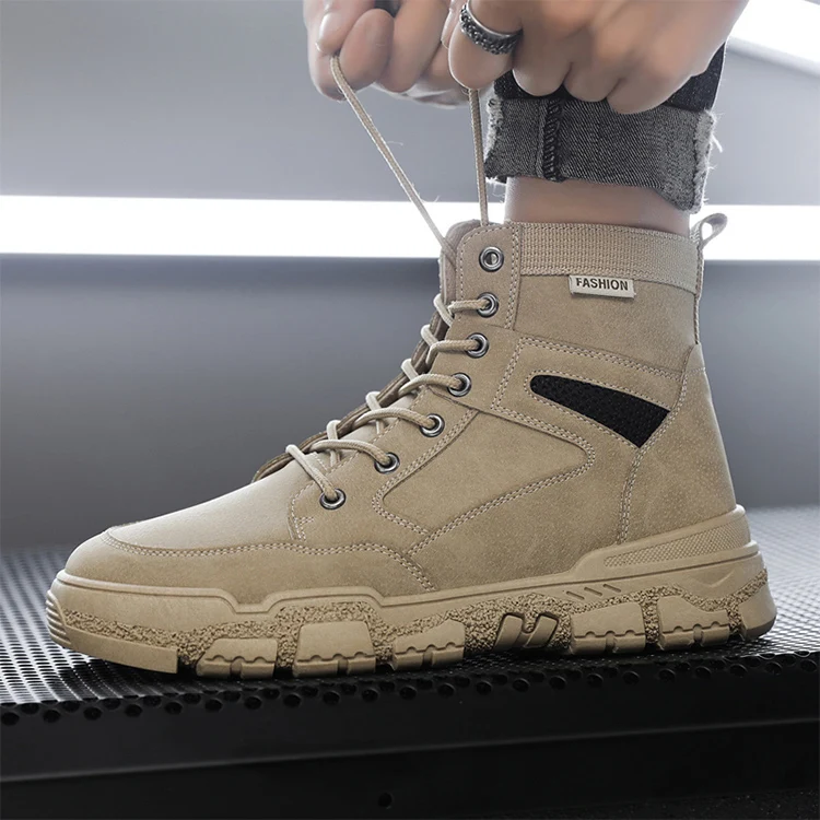 

Hot Sale Breathable High-top Custom Outdoor Marten Boot for Men Fashion Male PVC Casual Men Winter Boots Shoes, Black, grey and khaki