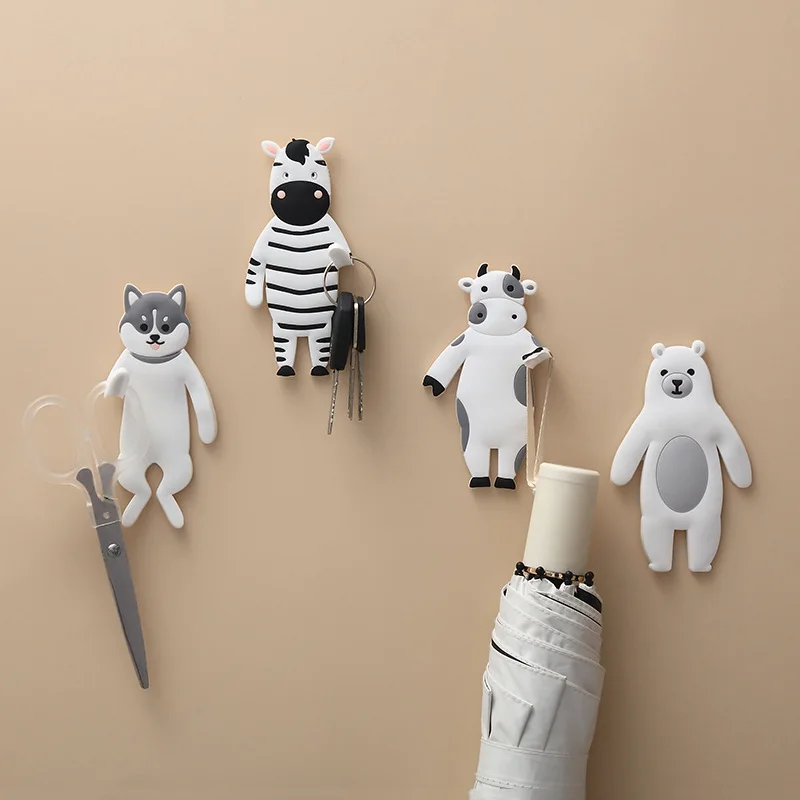 

Amazon Hot Sale Creative Cartoon Animal Husky Dog Zebra Cow Polar Bear Shaped Household Bendable Adhesive Metal Wall Hanger Hook, Customized color