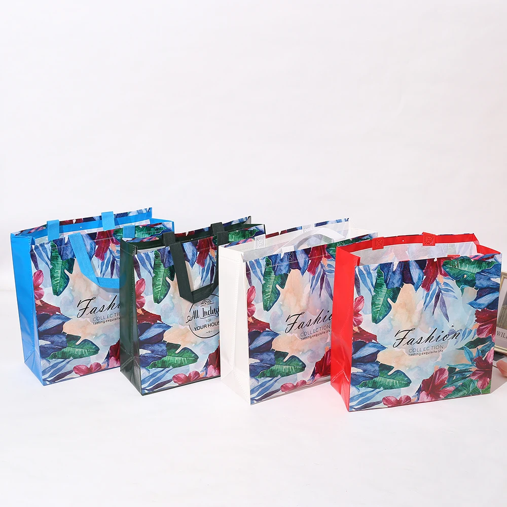 

custom logo Latest trendy leaf printed waterproof non woven shopping tote bag