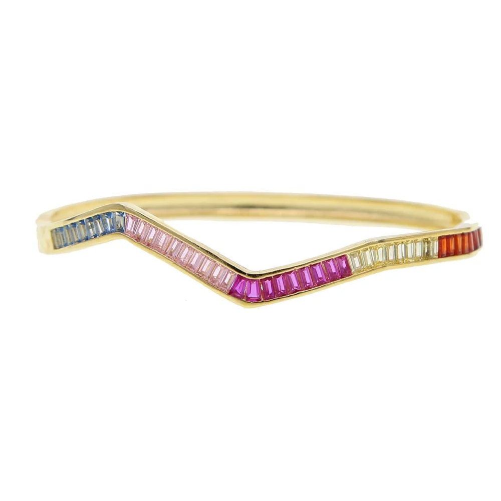 

Rainbow Irregular Cubic Zircon 18K Gold Plated Jewelry Baguette Diamond Bracelet Bangle for Women