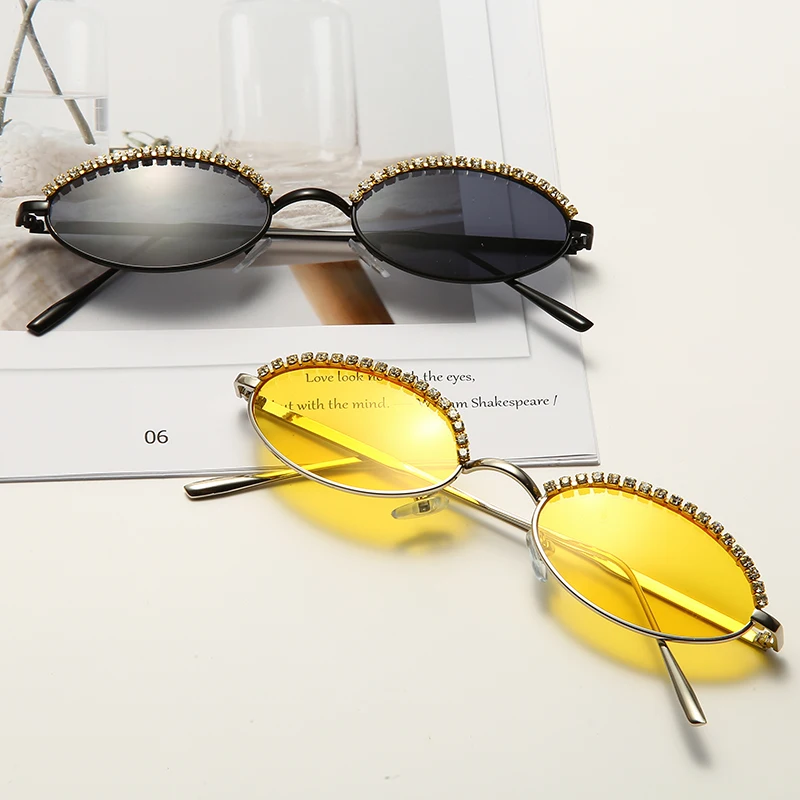 

Hot Fashion New Retro Oval Luxury Rhinestone Sunglasse 2021