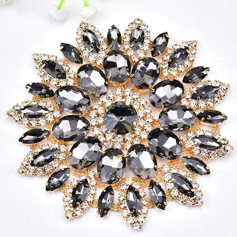 

New Flower Sew On Rhinestone Appliques Rhinestone Crystal Applique For Bags Garment DIY