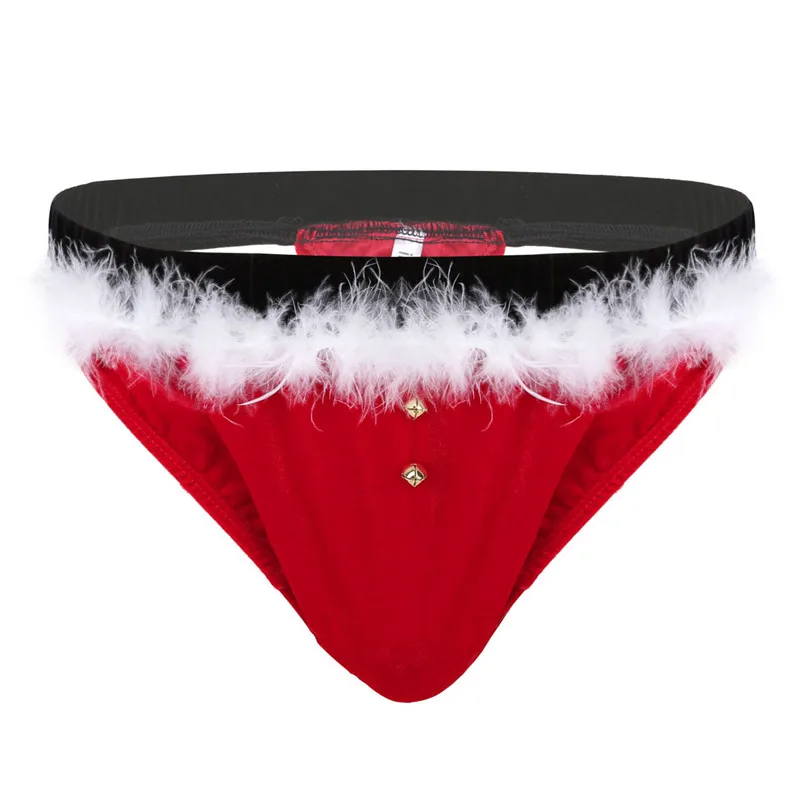 

iEFiEL Christmas Holiday Sexy Men Low Rise Thong Sissy Panties G-string Cosplay Costume Briefs Underwear, Red