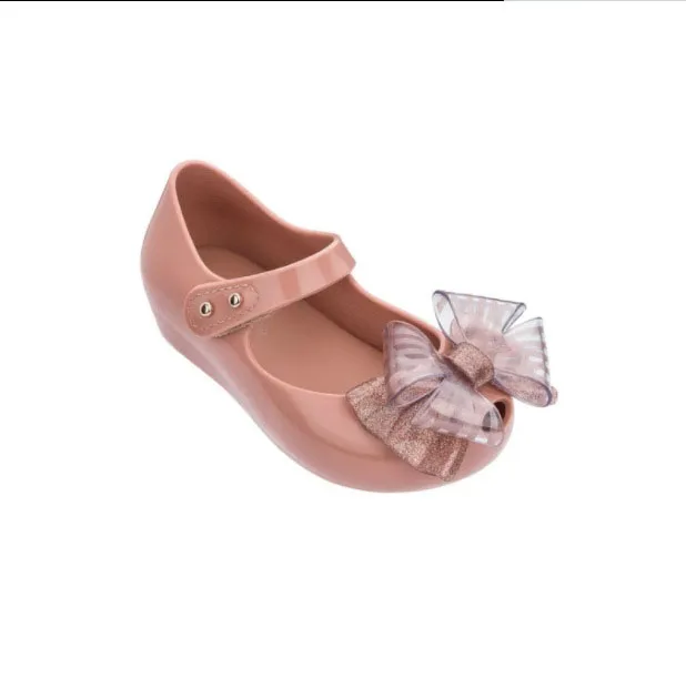 

Women's shoes shallow mouth single shoes bow knot fish mouth jelly sandals parent-child flat beach shoes, Pink