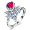 European and American Ring Fashion Creative Rod Ruby Ring Zircon Platinum Ring