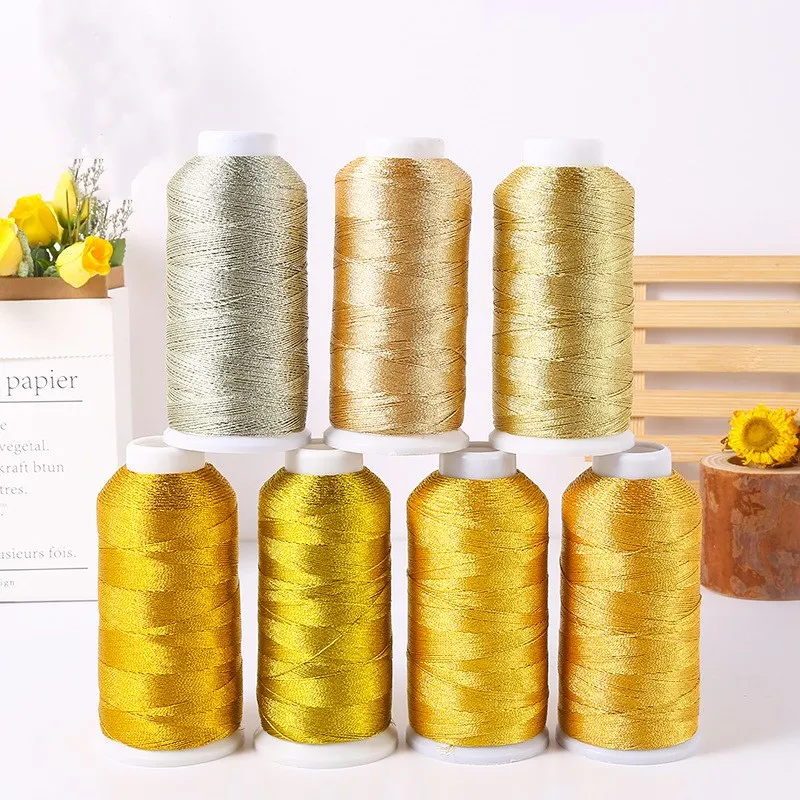 

Embroidery Machine Thread Cross Stitch Strong Threads Metallic Yarn Woven Line Sewing Supplies, Silver gold