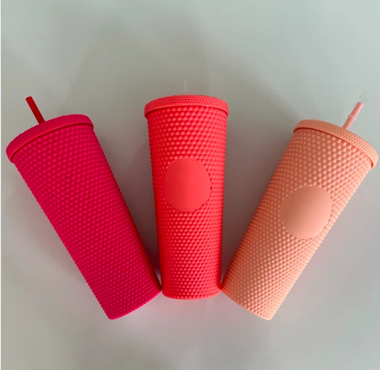 

24oz Pastel Colored Acrylic Studded Cups with Lids and Straws Double Wall Matte Plastic Bulk Tumblers Customizable DIY Gifts Cup, Customized color