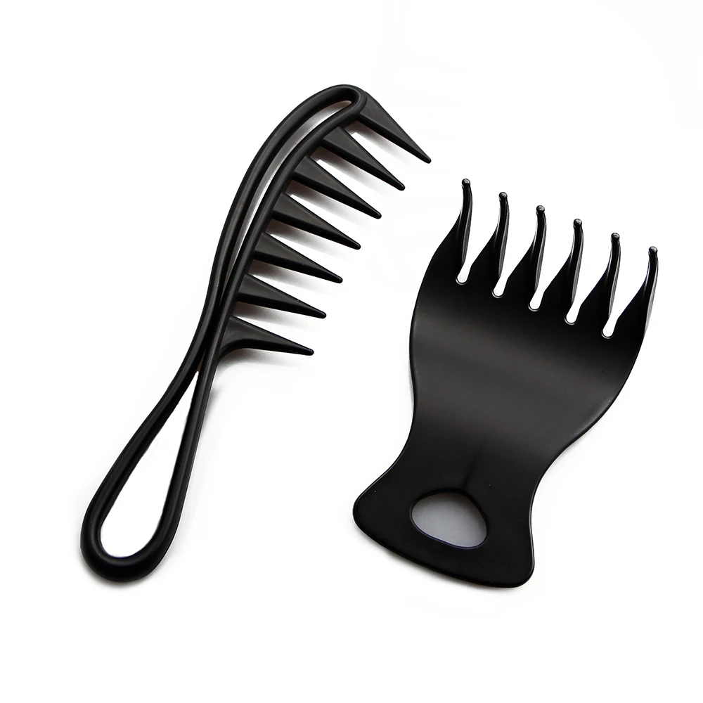 2 Pcs Barber Oil Head Comb Detangle Wig Braid Styling Comb Black Wide ...