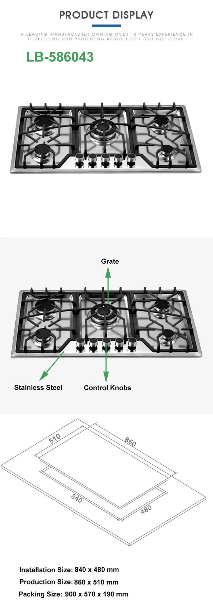 Professional Gas Cooktop in Stainless Steel NG/LPG Convertible Silver 34 Gas Stove Cooktop with 5 Burners 