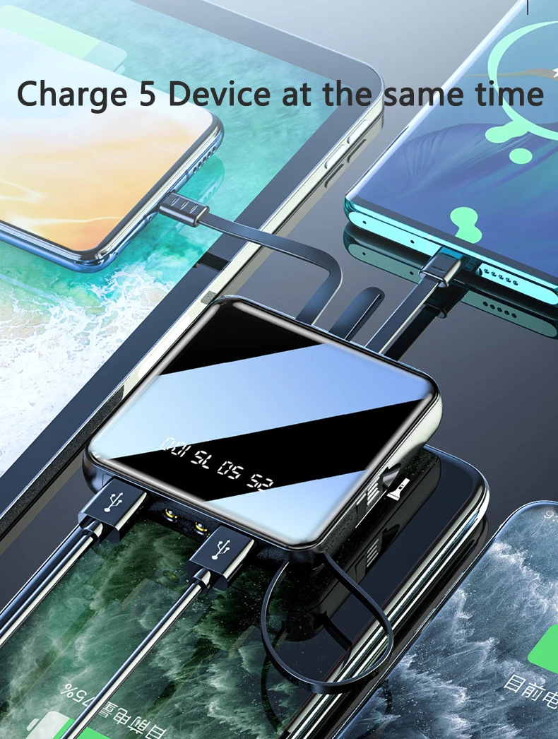 20000mAh Power Bank External Battery Charger Mini Powerbank Built in Cable For Huawei Xiaomi iPhone 11 Samsung S10 S20 Poverbank - ANKUX.COM