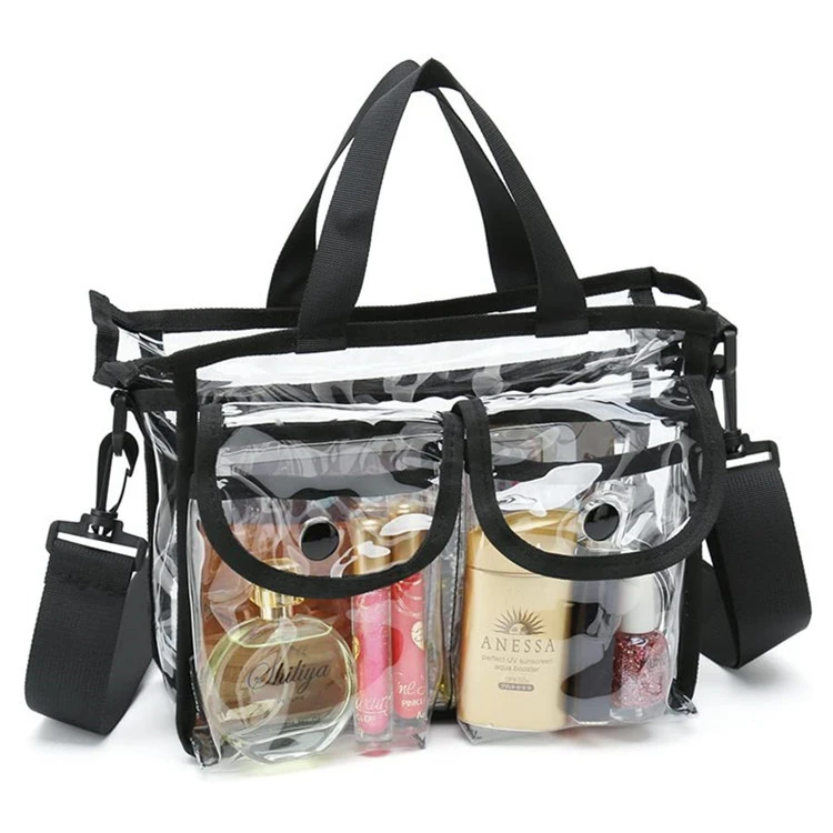 

Wholesale Hot Selling Waterproof Clear Transparent Pvc Cosmetic Bag Travel Large Makeup Bag With Shoulder Strap