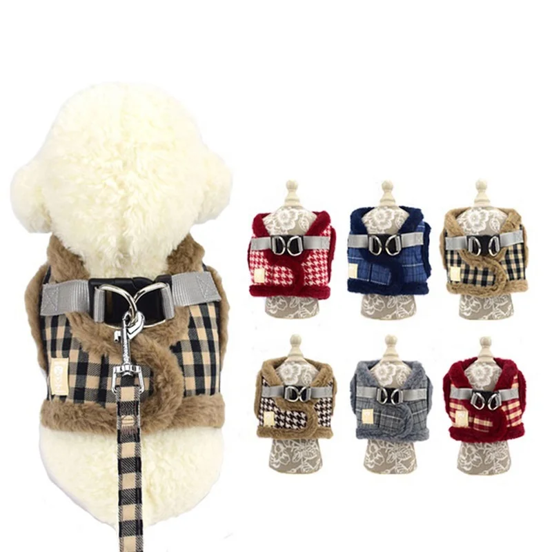 

Faux Fur Pet Dog Harness and leash Winter Warm Dog Harness Vest, 6 color