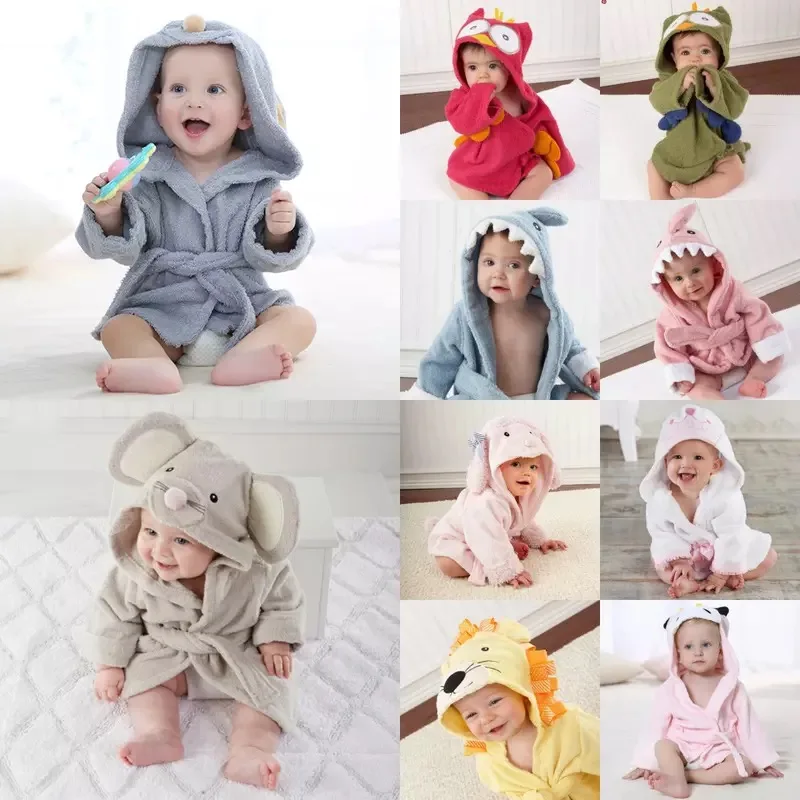 

Oem Service 0-7 Years Animals Girl Boy Super Absorbent Soft Terry Cotton Plush Hooded Baby Bathrobe Set, 15 designs have stock