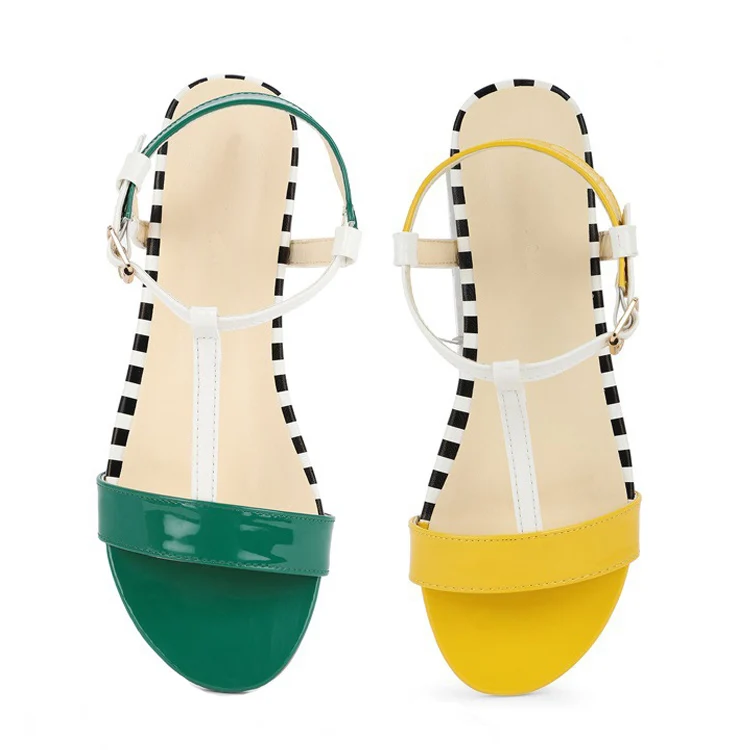 

woman flat sandals new arrivals 2021 PU anti slip summer Ankle-wrap slides for women, Yellow, green