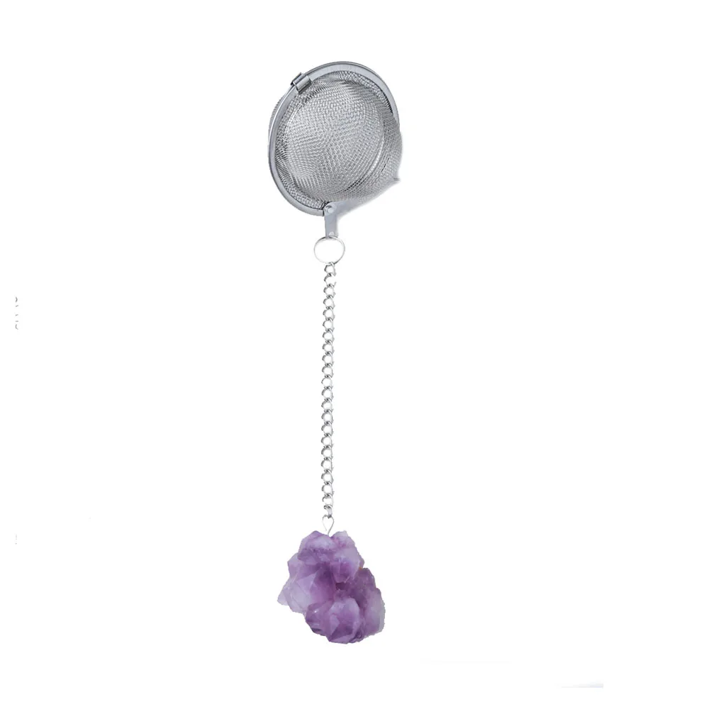 

Natural Amethyst flower tea filter stainless stain crystal tea strainer screen crystal standard raw stone tea leak, Customized color