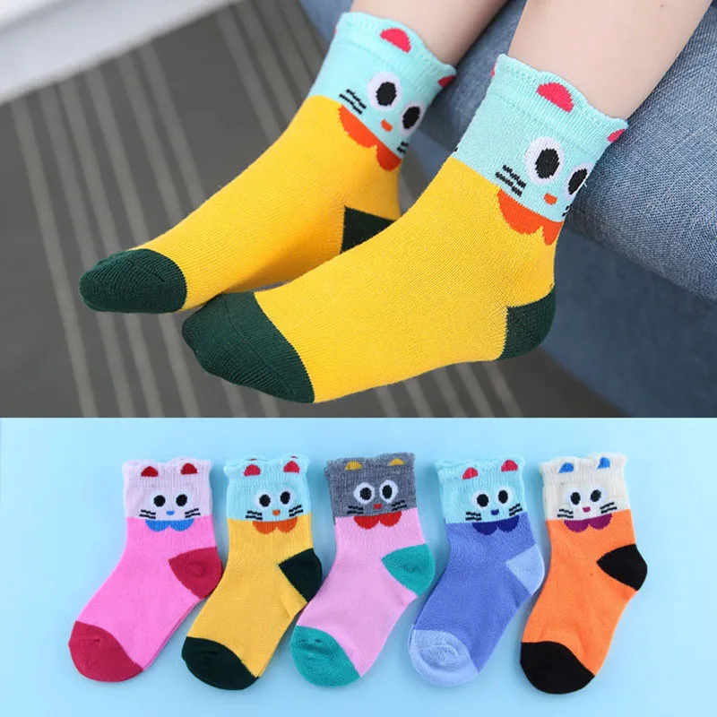 

6 Pairs of Spring, Autumn and Winter New Cotton Socks for Men Women Children Cartoon Breathable Tube 1-3-5-9 Years Old