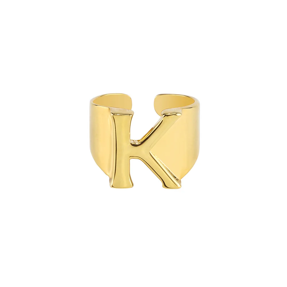 

New A B C D E F H I G K L M N O P Q R S T U V W X Y Z 18K Gold Plated Stainless Steel  Alphabet 26 Letter Rings
