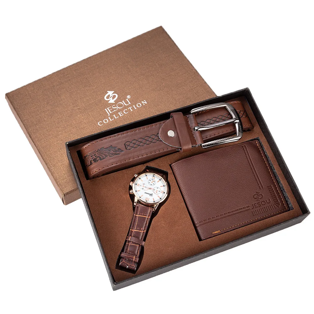 

Wholesale business gift leather belt wallet 3pcs watch set for man