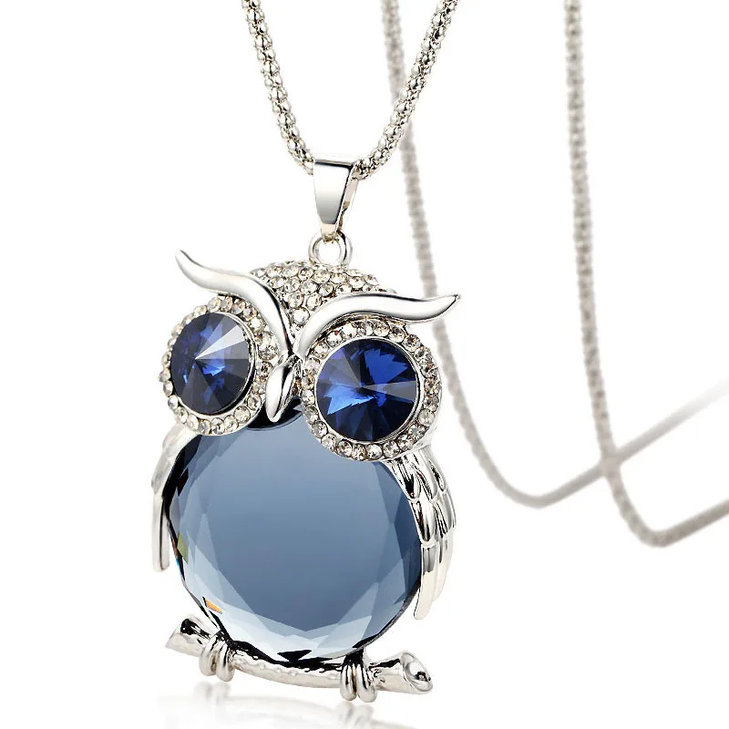 

High Quality Sweater Chain Alloy Retro Owl Crystal Necklace Female Animal Pendant Necklace For Men Women Free Shipping Wholesale, Shown
