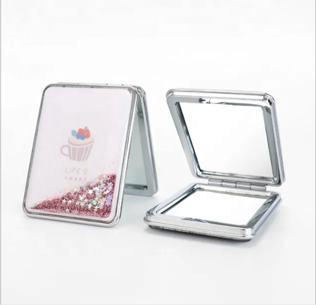 

Private Label Glitter Double Sides Mirror Liquid Sand Metal Pocket Cosmetic Mirror, Blue, white, as pictures