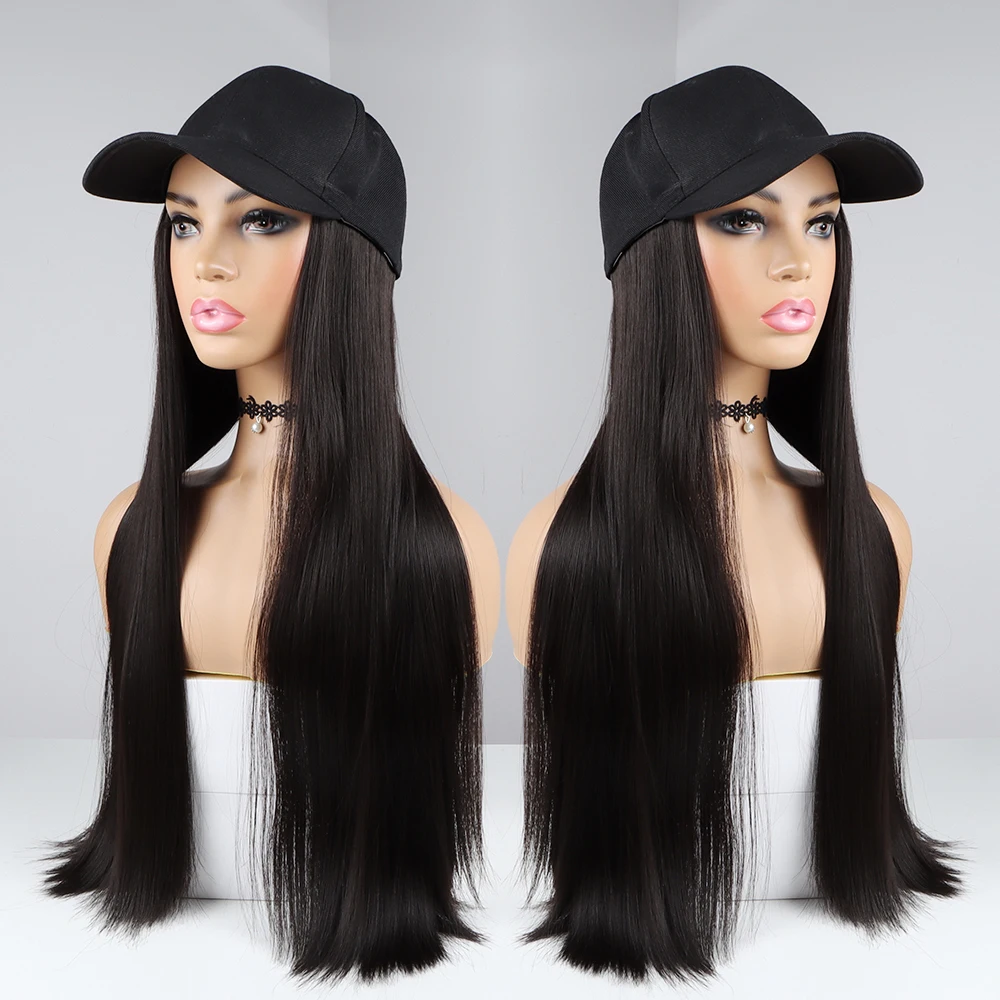 

VAST wholesale hot long straight wig hat natural color synthetic wig hats for black women cheap baseball hats wig adjustable