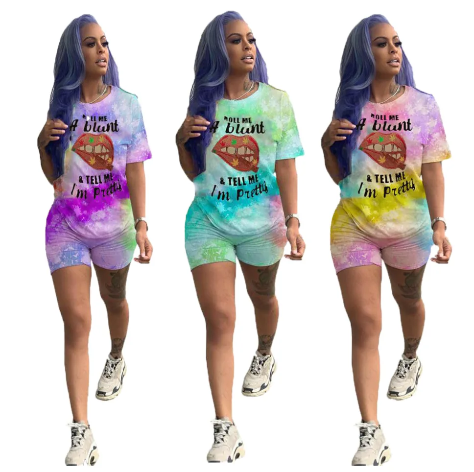 

hot style lip gradient print 2 piece set hot seller on amazon summer 2021