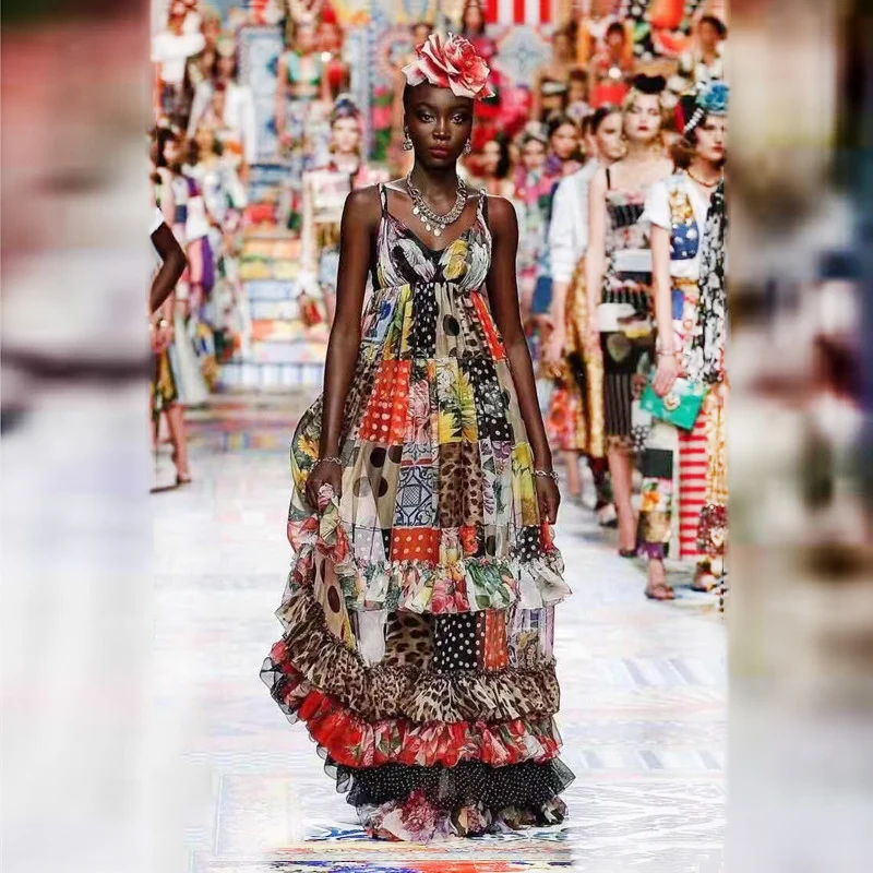 

A4904 Factory Price Spaghetti Strap Pattern Printed Boho Dresses Women Summer Casual