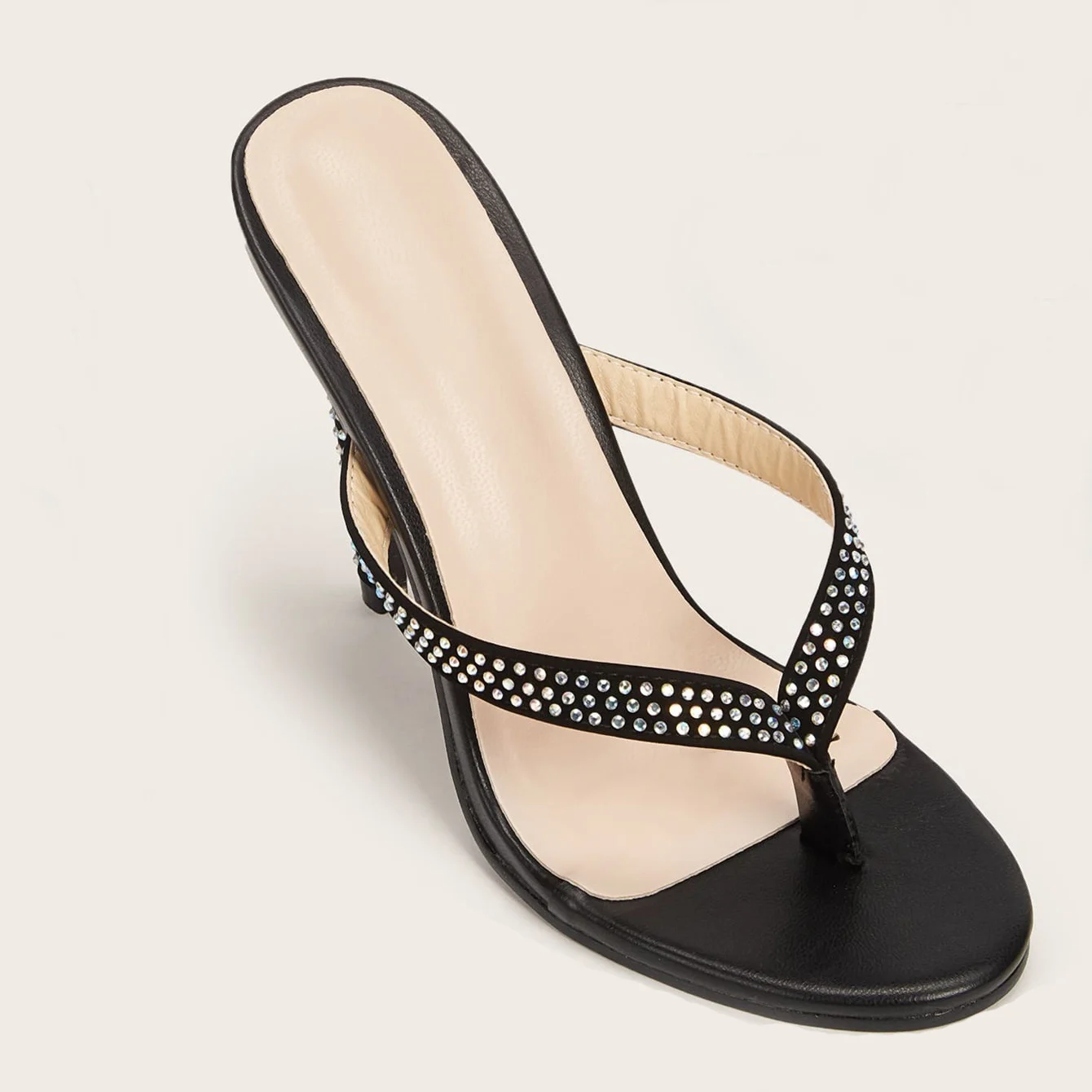

2021 new woman high heeled flip flop with diamond fashion black PU heeled sandals for ladies, Silver