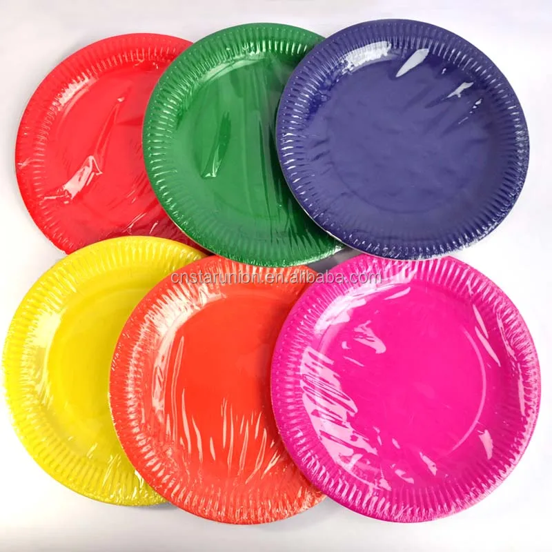 

Colorful disposable dinnerware paper food plate dessert trays Wholesale Event Party Supplies Solid color theme paper tray