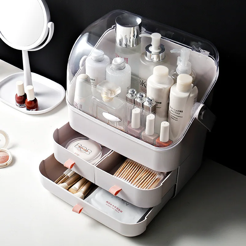 

Portable Customized 3 Layers Anti-dust Plastic Jewelry Cosmetic Storage Box Holder Make Up Organizer Beauty Case With Drawer, Customized color