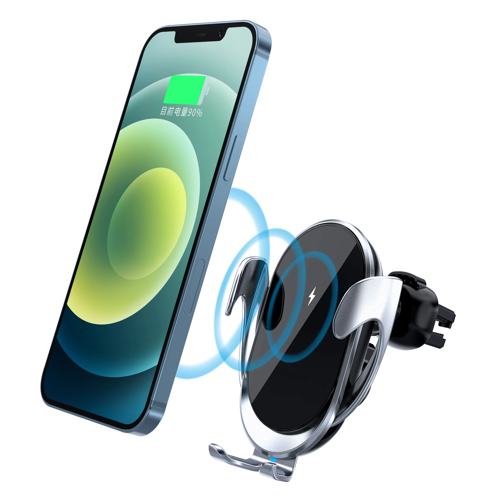 

Best Seller Car Phone Holder Wireless Charger Auto Clamp Mobile Phone Charger Stand For iPhone 13, White
