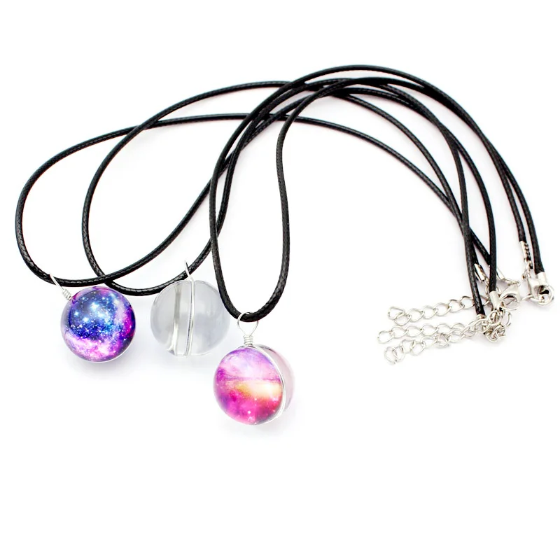 

Harajuku Jewelry Double Sided Nebula Galaxy Planet Universe Glass Ball Pendant Necklace Women Men Rope Chain
