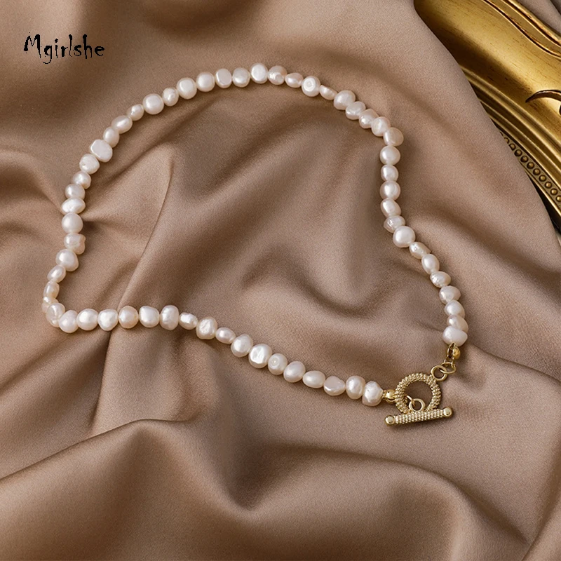 

Mgirlshe Luxury Vintage Handmade Pearl Necklace Women Girls Choker Court style OT Clavicle Chain, As picture